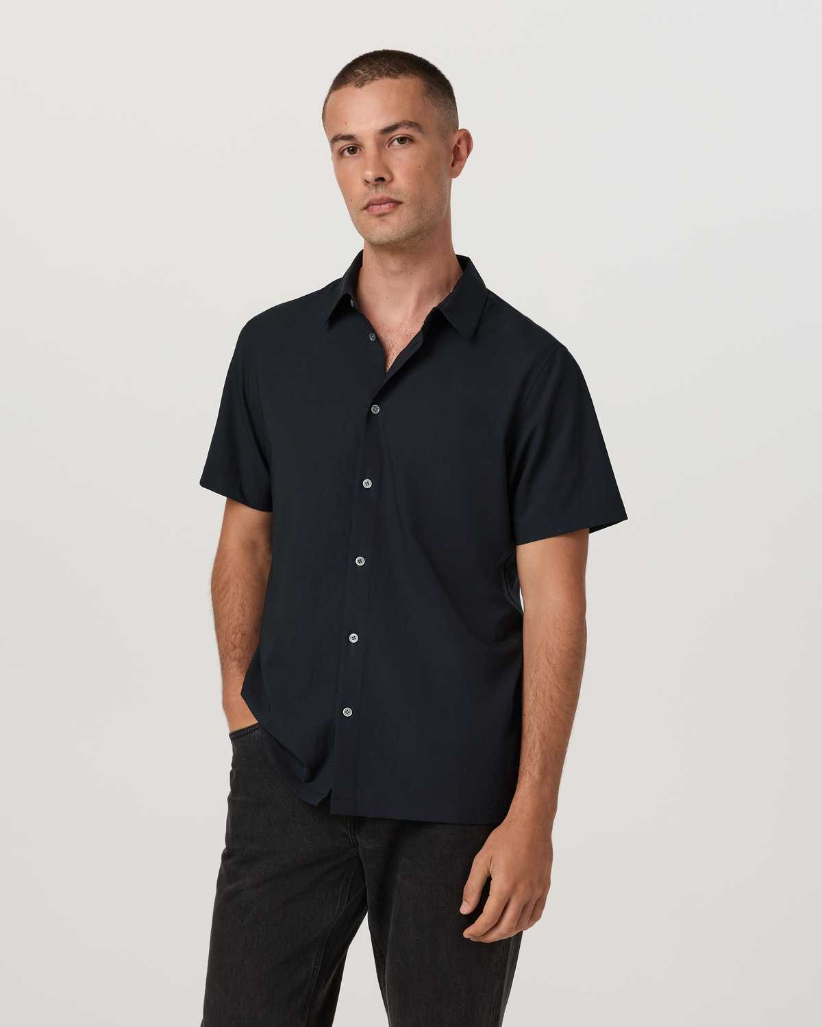 Short Sleeve Manhattan Button Down | Black