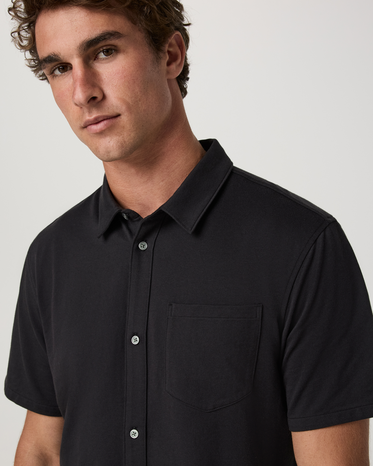 Short Sleeve Knit Oxford Button Down | Black