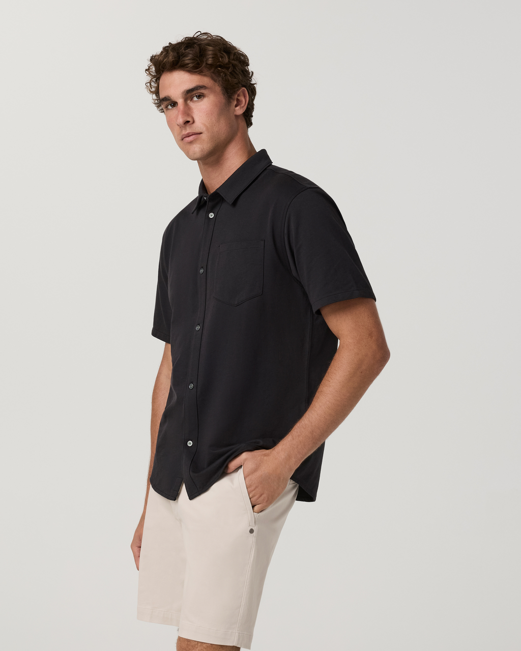 Short Sleeve Knit Oxford Button Down | Black