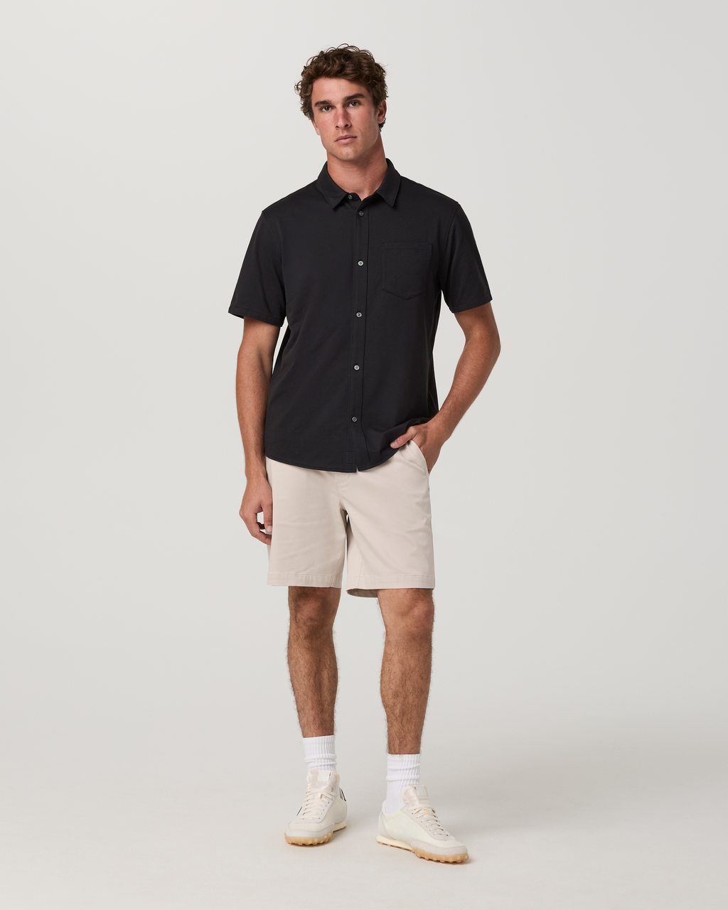 Short Sleeve Knit Oxford Button Down | Black