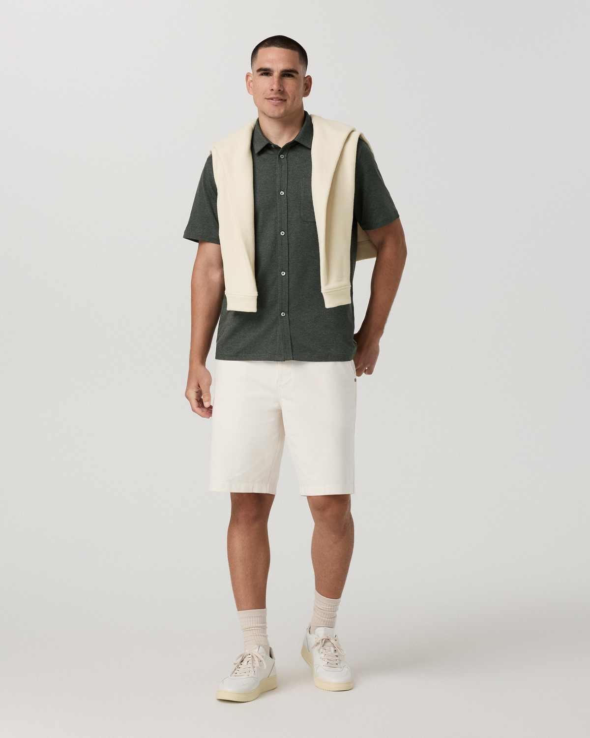 Short Sleeve Ponto Button Down Shirt | River Rock Heather