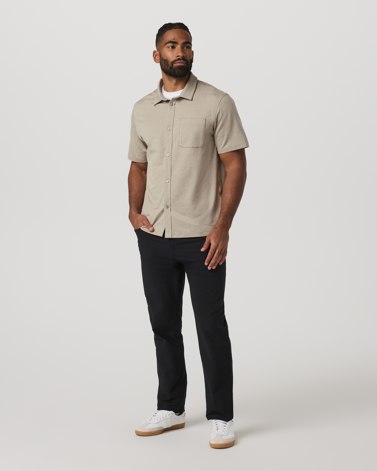 Short Sleeve Ponto Button Down Shirt | Truffle Heather