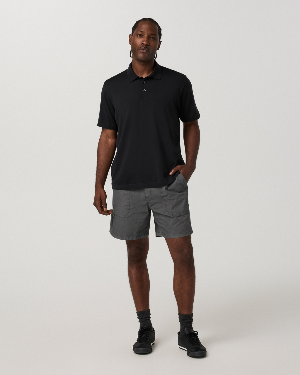 Short Sleeve Merino Wool Sweater Polo | Black