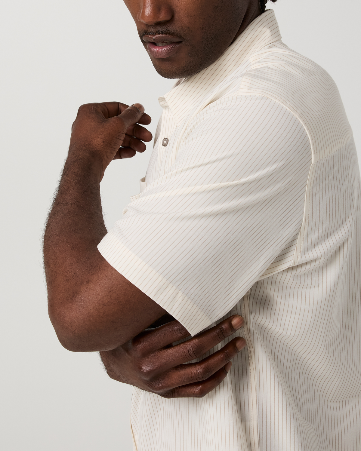 Short Sleeve Bridge Button Down - Relaxed Fit | Natural Pinstripe