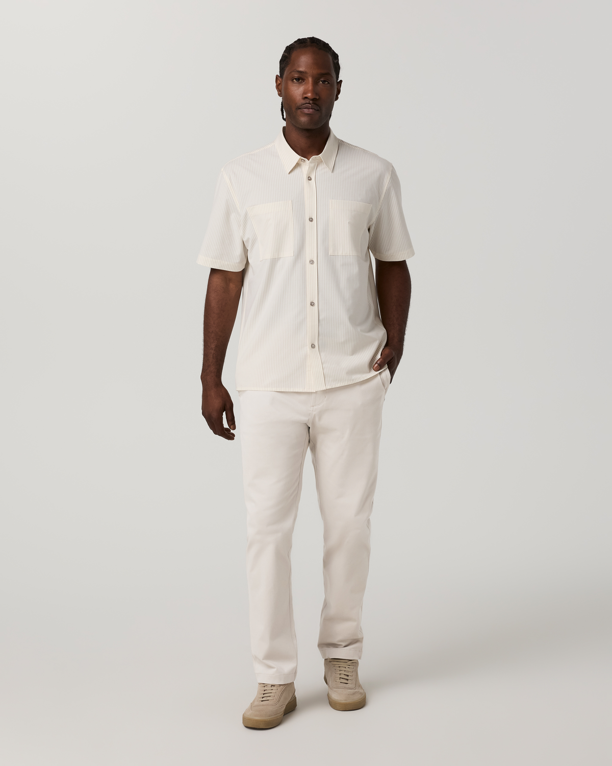 Short Sleeve Bridge Button Down - Relaxed Fit | Natural Pinstripe