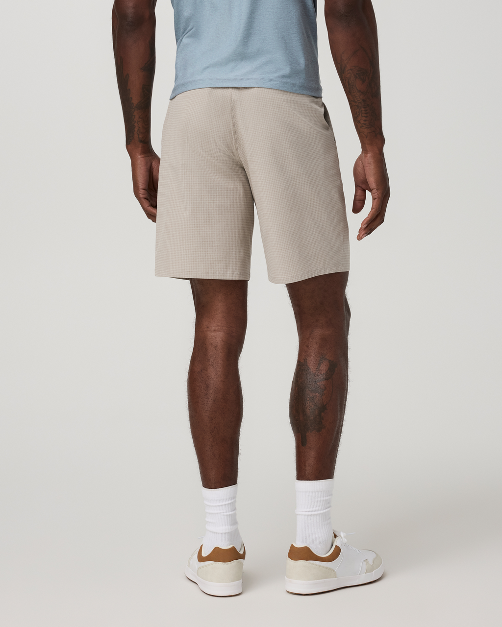Aim Short 8" | Khaki Houndstooth Linen Texture