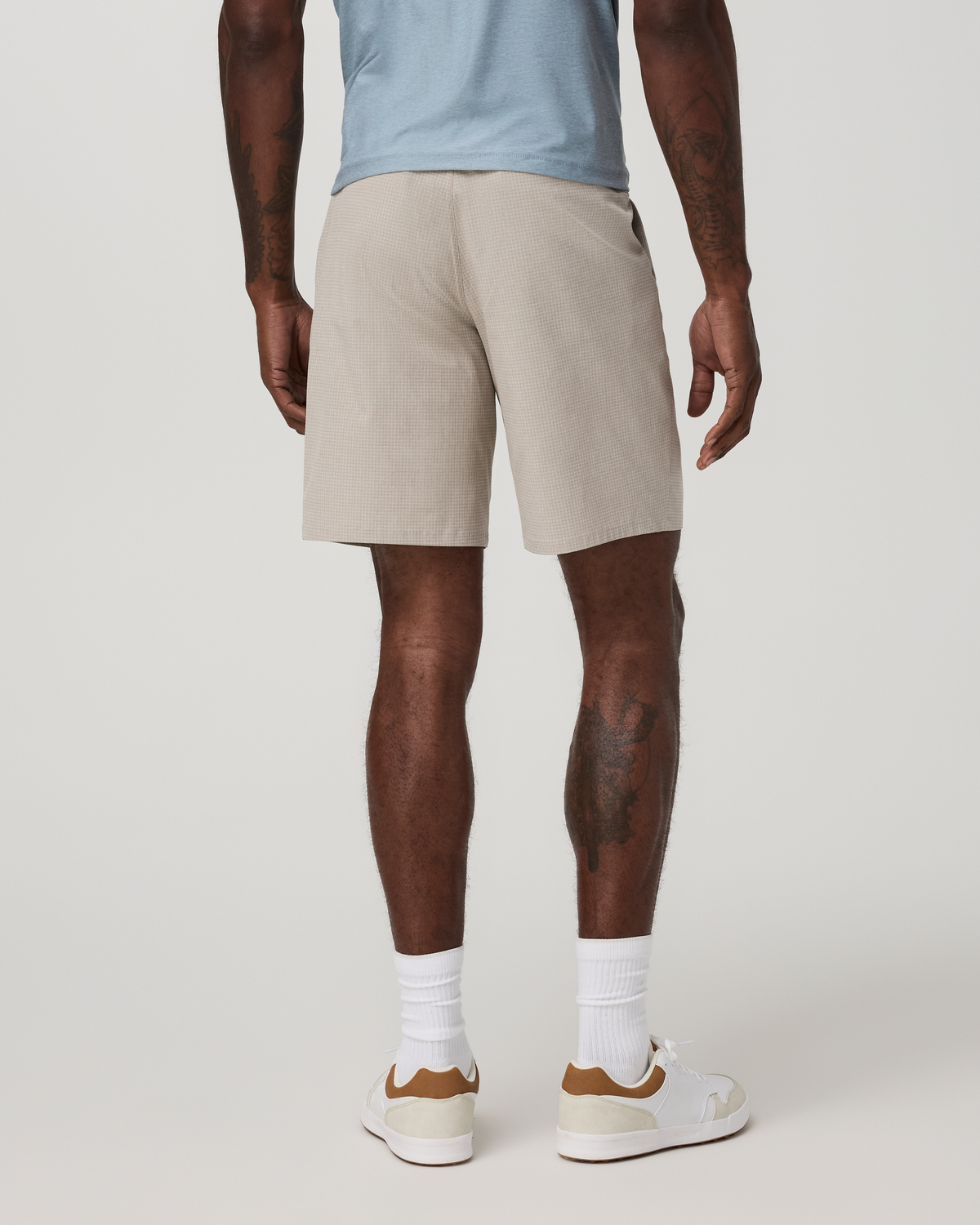 Aim Short 8" | Khaki Houndstooth Linen Texture