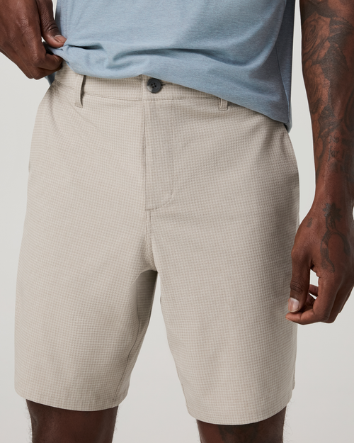 Aim Short 8" | Khaki Houndstooth Linen Texture