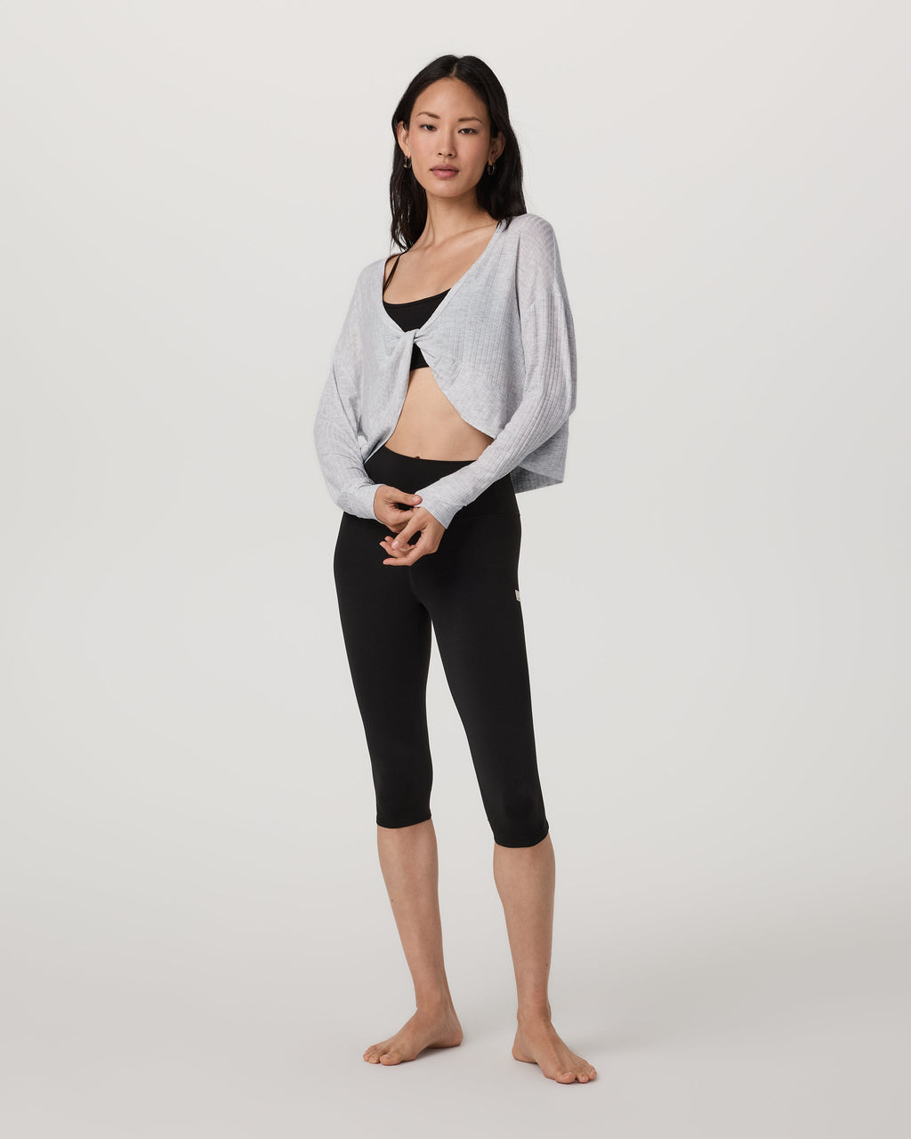 Long Sleeve Twist Top | Light Heather Grey