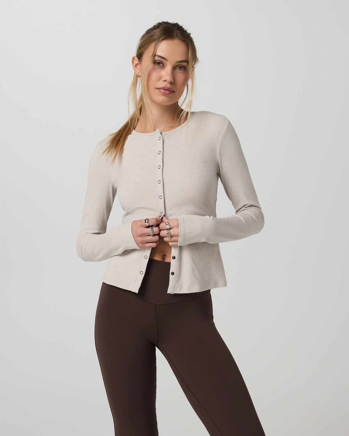 Long Sleeve Pose Twin Cardigan | Ecru Heather