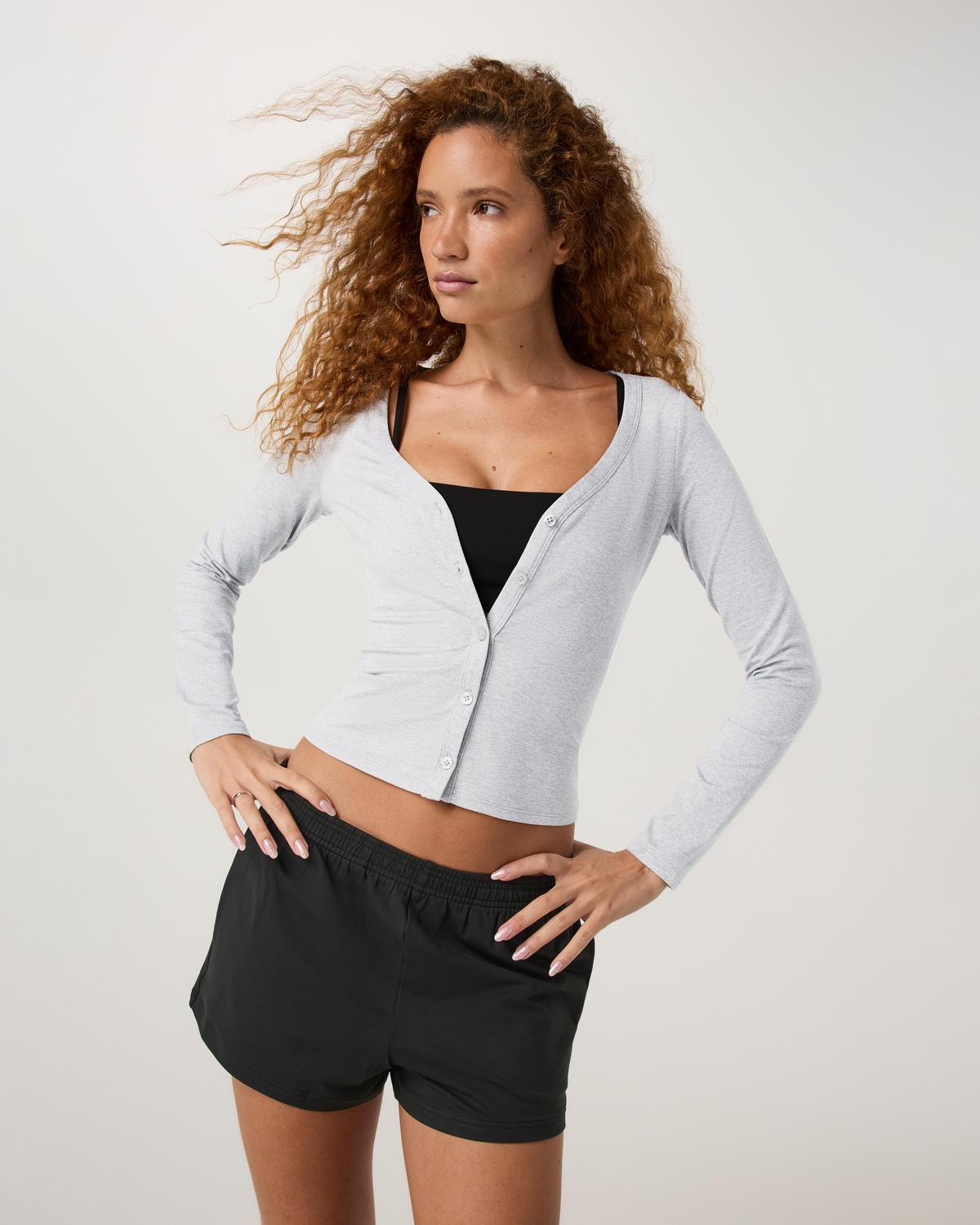 Long Sleeve Halo V-Neck Cardigan | Pale Grey Heather