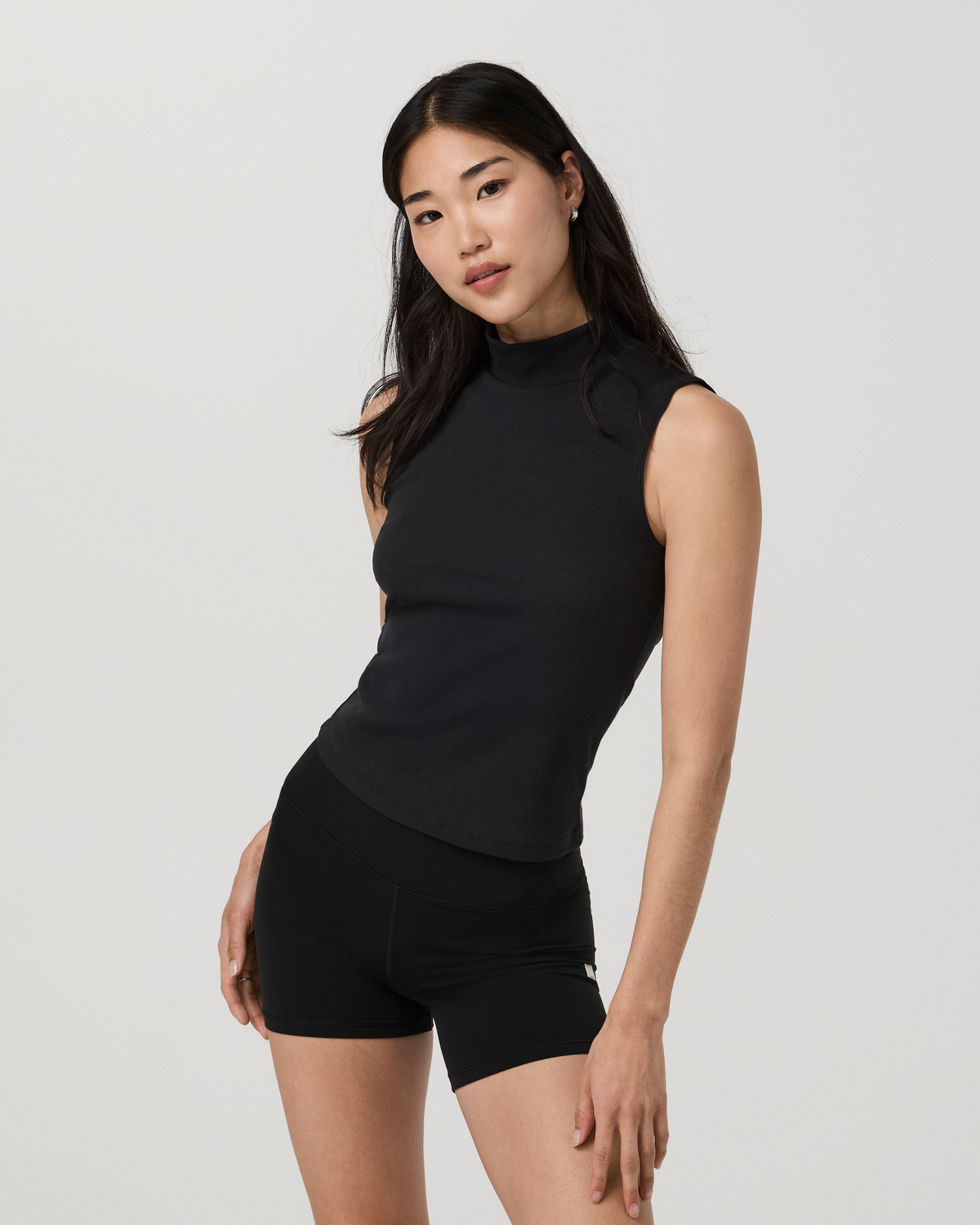 Cottony Rib Mock Neck Tank | Black