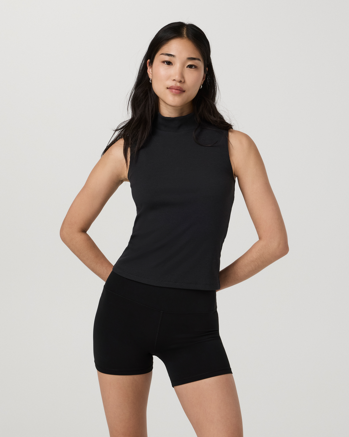 Cottony Rib Mock Neck Tank | Black