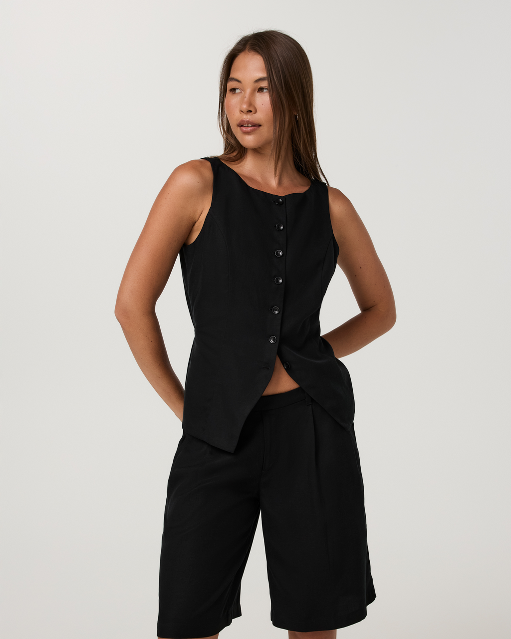 Trestles Twill Button Down Tank | Black