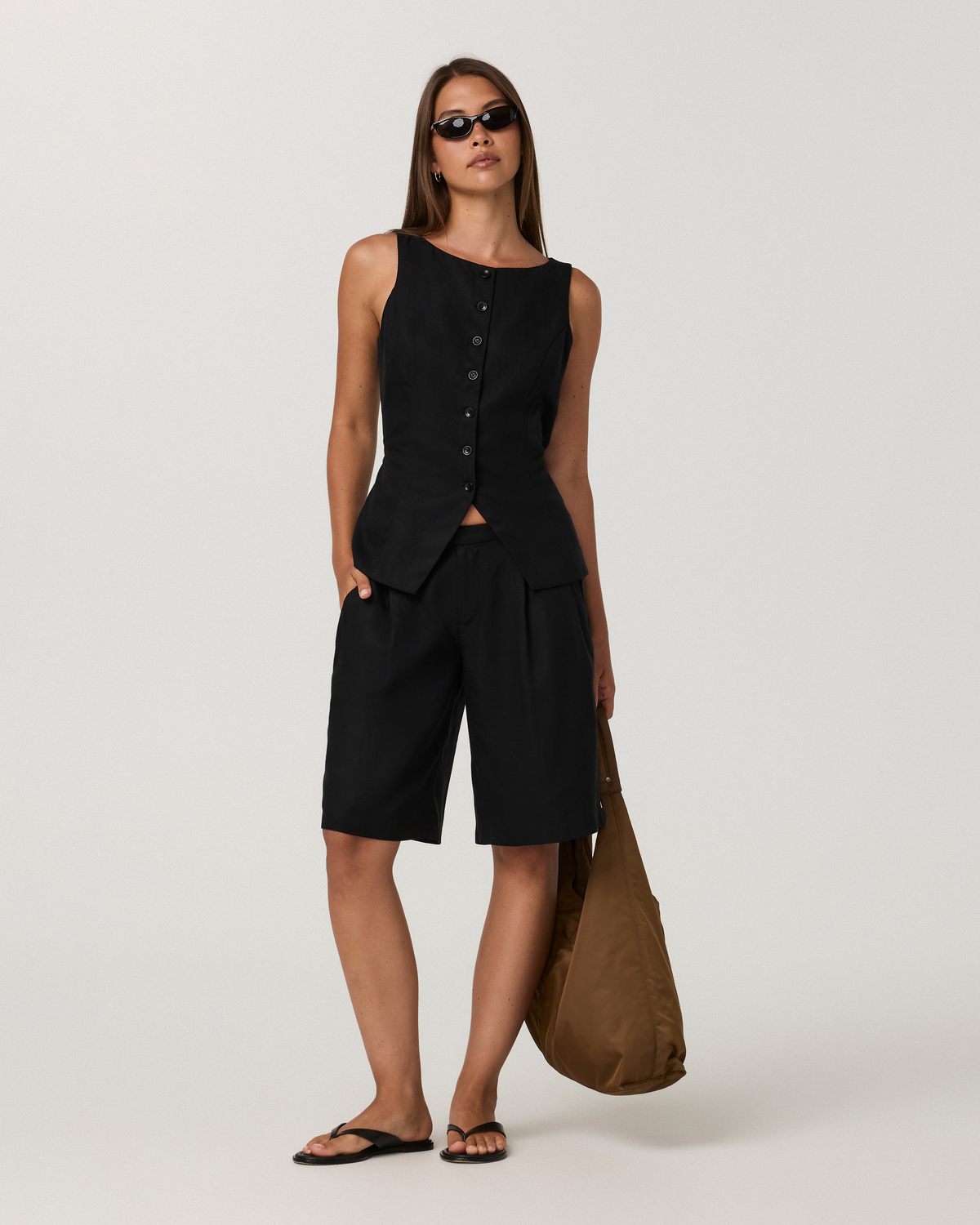 Trestles Twill Button Down Tank | Black