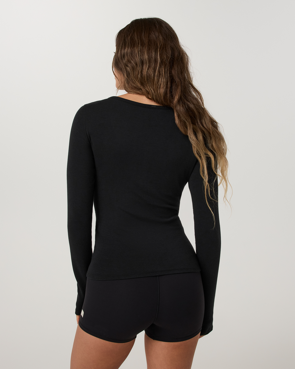 Long Sleeve Everyday Cotton Stretch Henley | Black