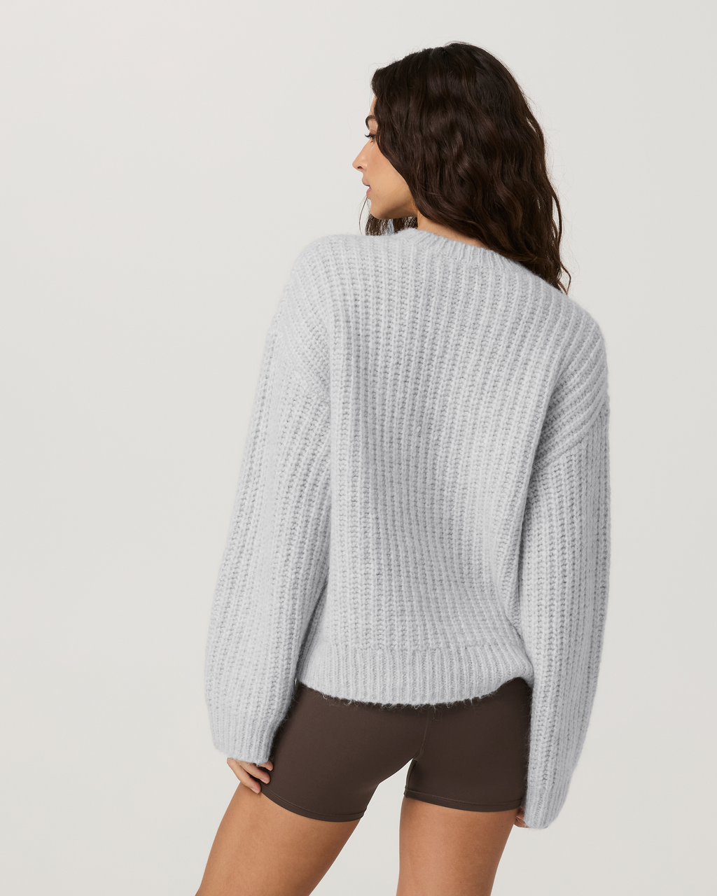 Chunky Knit Crew | Pale Grey Heather