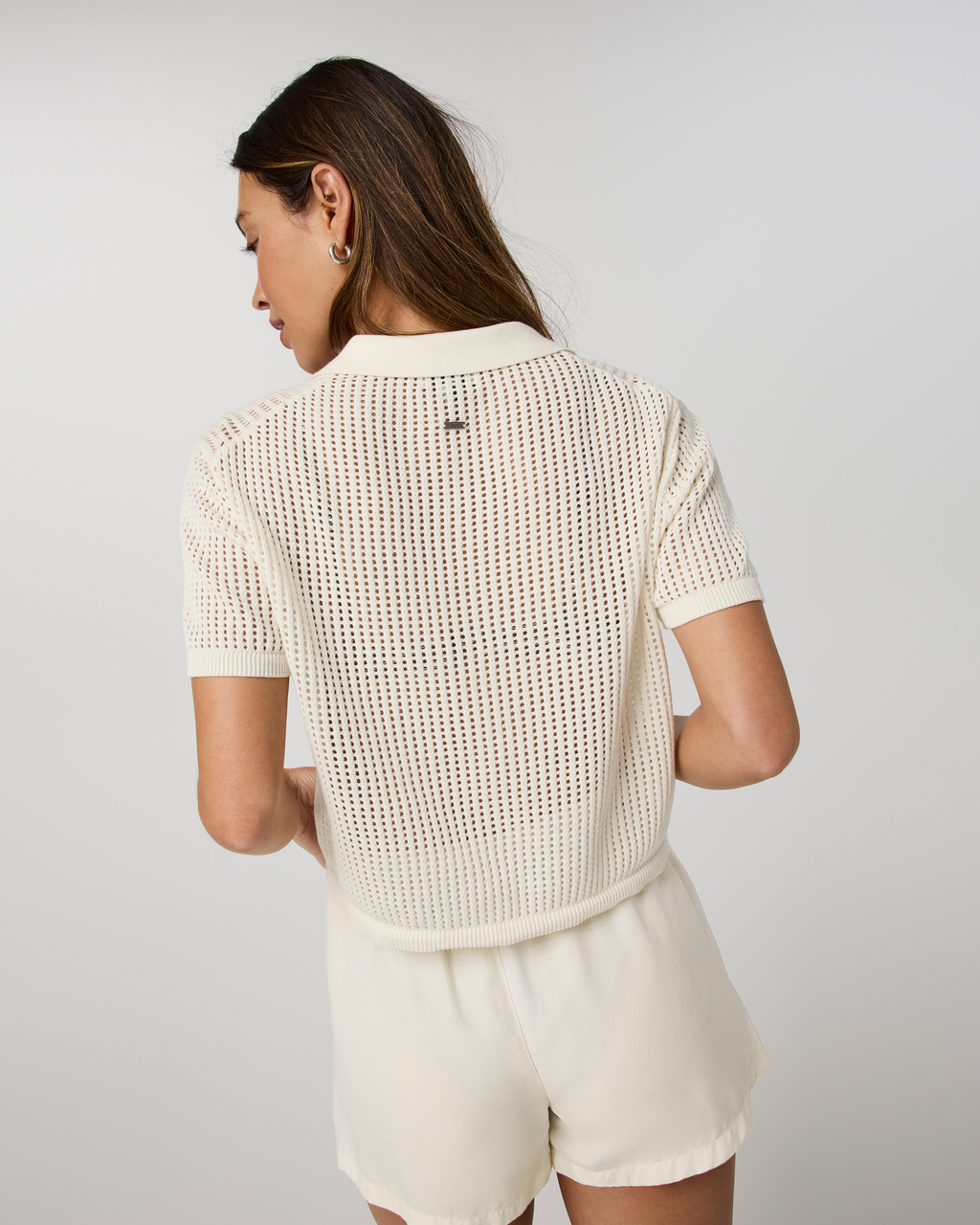 Short Sleeve Knitted Mesh Polo | Natural