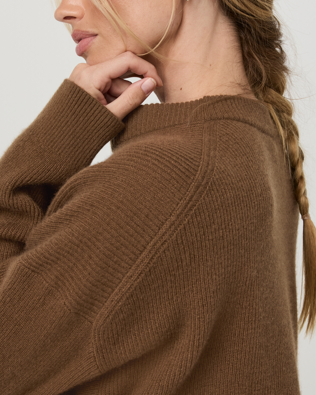 Émilie Cashmere Oversized Rib Crew | Bourbon