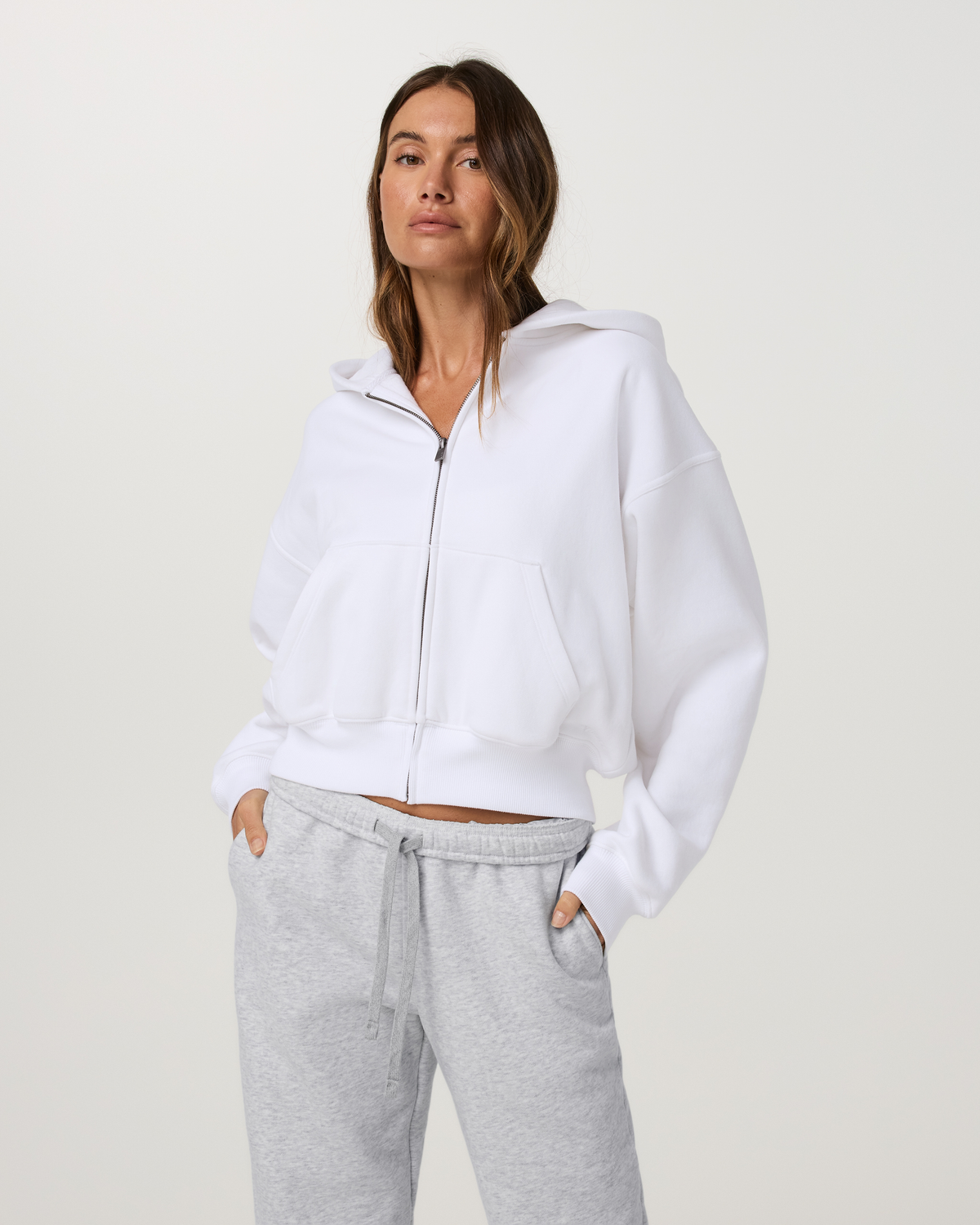 Restore Essential Full Zip Hoodie | White