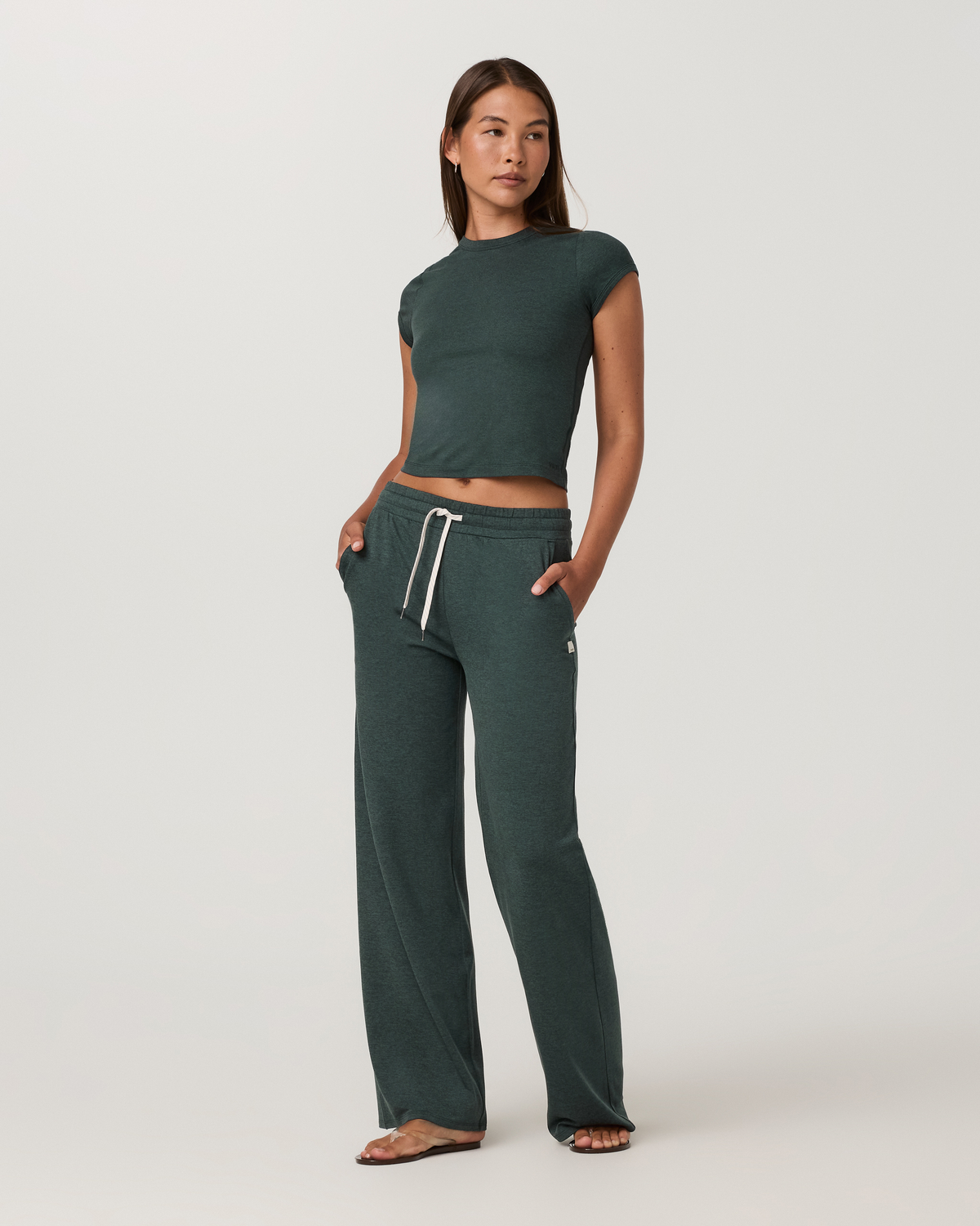Halo Essential Wideleg Pant - Short | Hemlock Heather